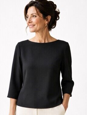 Vintage Ildi Marshall Black Boat Neck  Made in USA 3/4 Sleeve Designer Top 8